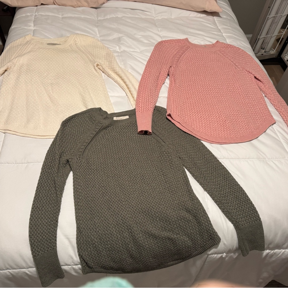 LOFT Women's Sweater Trio - Pink, Cream, and Green